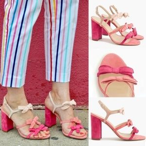J CREW Stella Suede Bow Block Heels in Pink 9